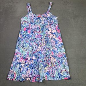 Lilly Pulitzer Loro Swing Dress Women's S Blue Teal Pink Floral Tiered Mini NWOT